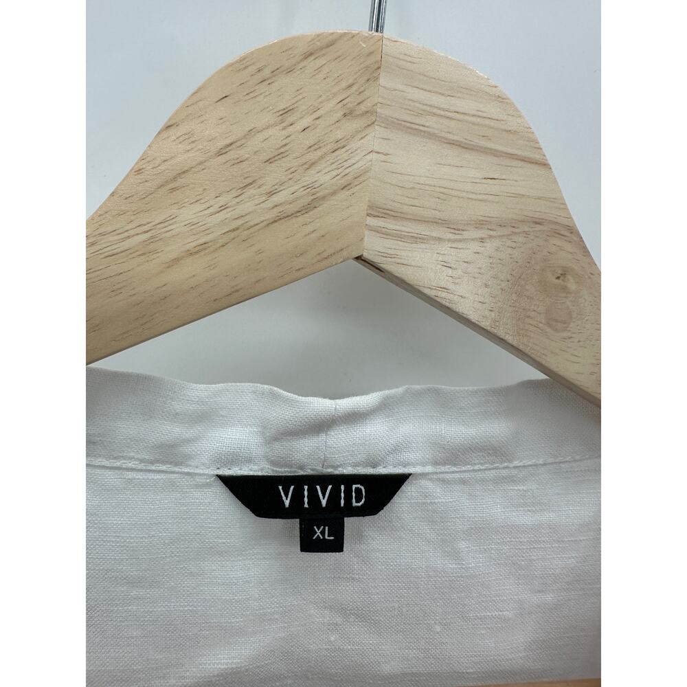 Vivid Women White V-Neck Linen Top Shirt Blouse Coastal Minimal Neutral Size XL - Picture 4 of 6
